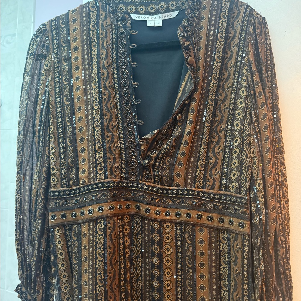 Veronica Beard Black and Brown Embellished Dress Size 4